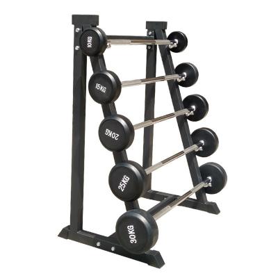 Barbell Rubber Coated Pro Style Fixed Straight with rack